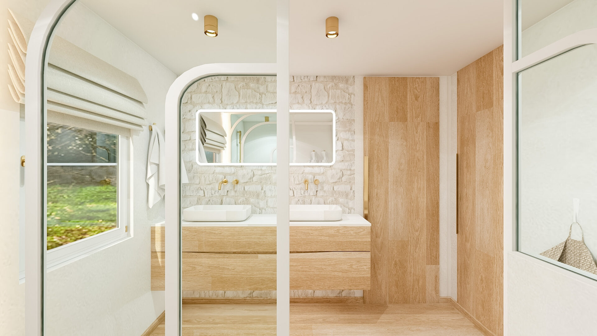 Design Salle de bain zen, lumineuse, matériaux naturels avec béton ciré à Toulouse