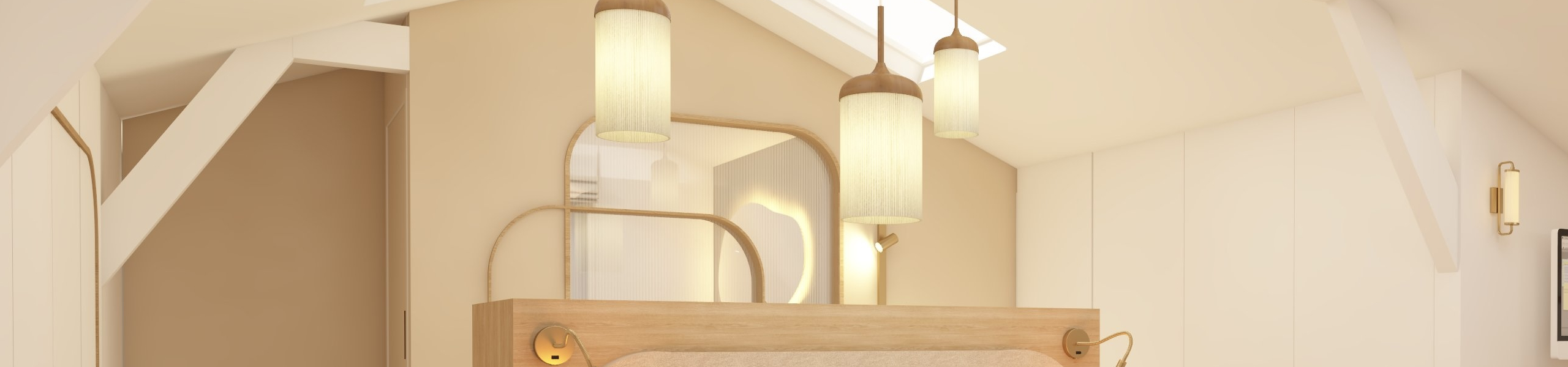 luminaire tete de lit mur nude blanc verriere arrondie et courbée