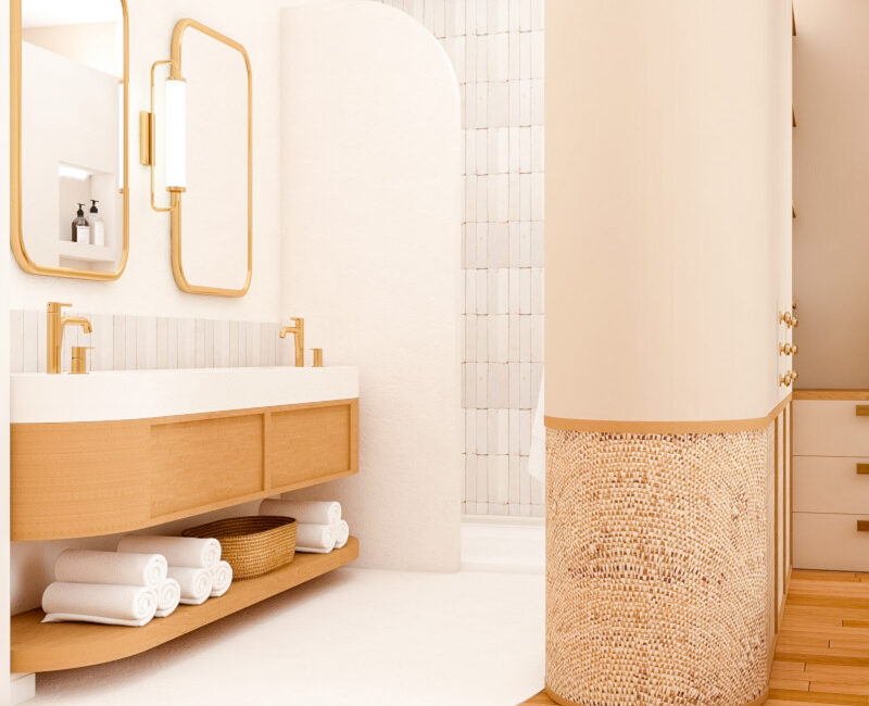 salle d'eau toulouse béton ciré sol arrondi mobilier arrondi demi lune courbe