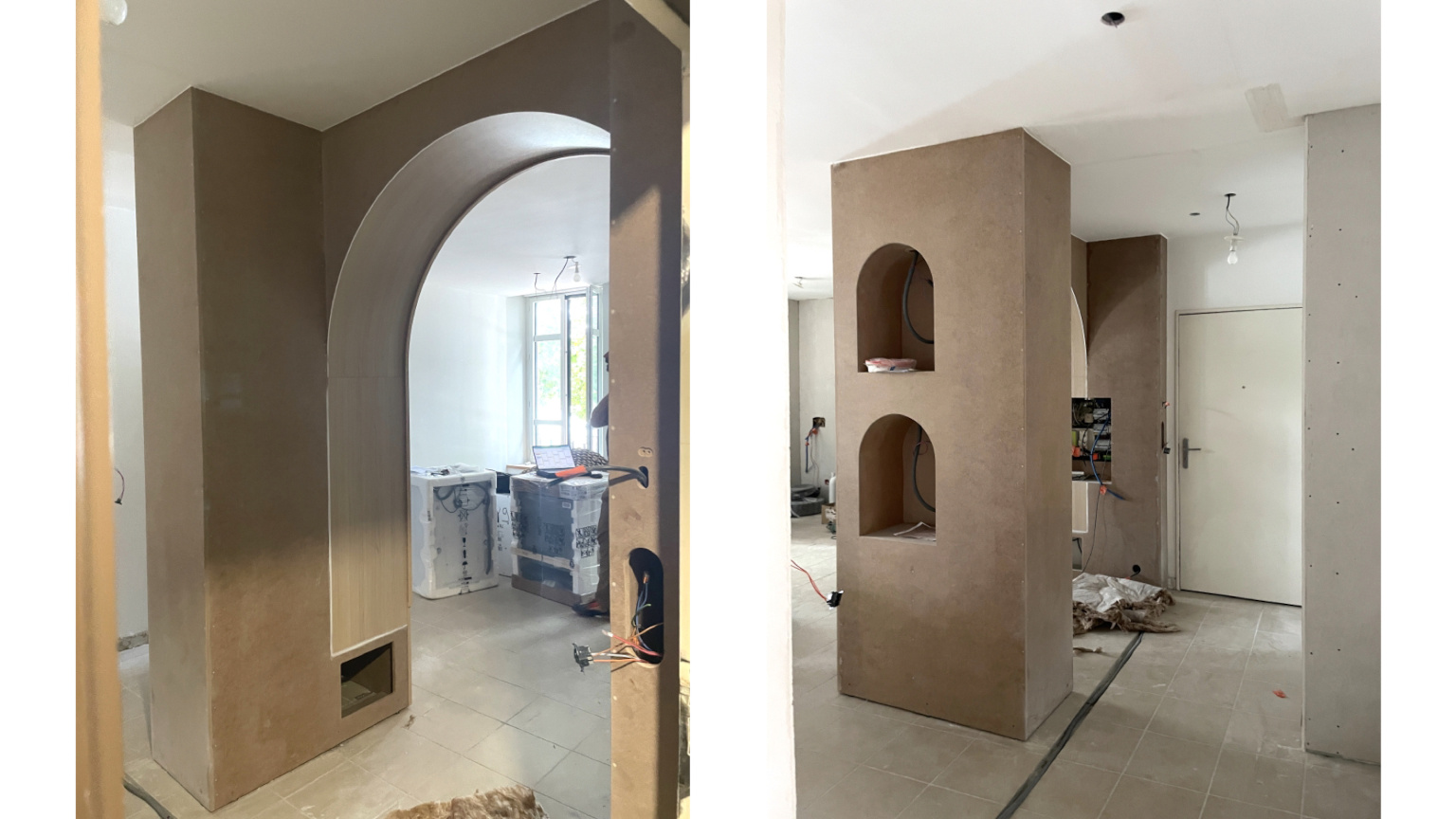 Création structure sur mesure en bois avec arches niches banquette à Toulouse