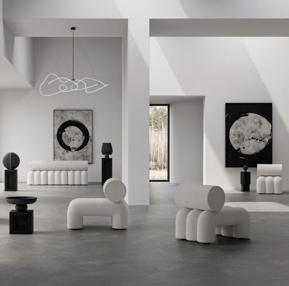 Salon 101 copenhagen fauteuils canapé blancs arrondi courbe design mobilier